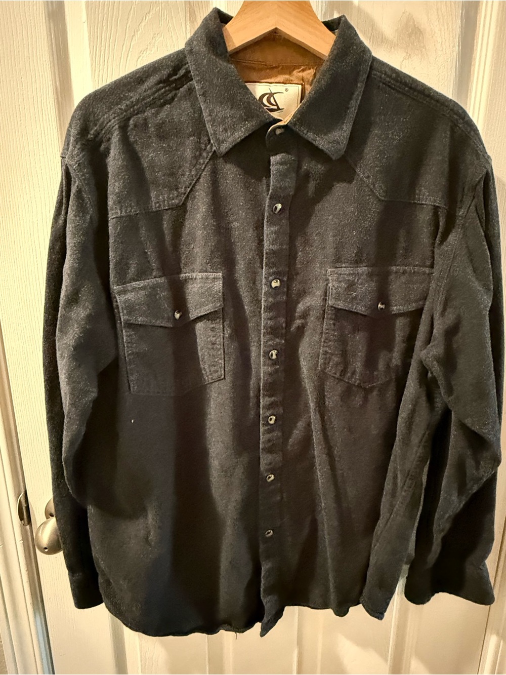 Men's Dark Gray Button-Up Cotton Shirt Jacket